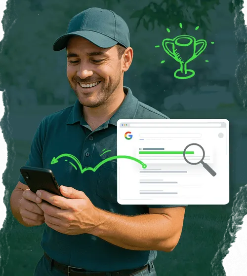 A green-industry pro getting found at the top of Google search on his phone